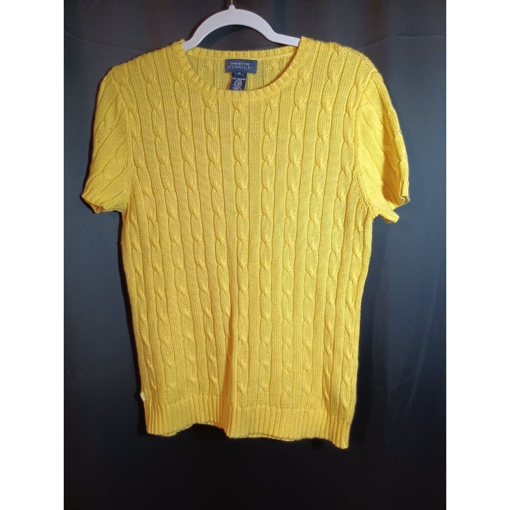 Jones NewYork Signature Butter Yellow Med Short Sleeve Sweater Mercerized Cotton - Picture 4 of 4
